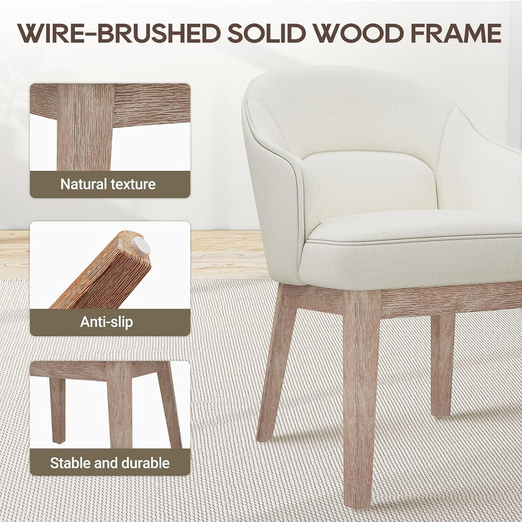 MALOL Dining Chairs Set of 2 with Lumbar Support,Fabric Upholstered Kitchen Chairs with Wooden Legs,Beige