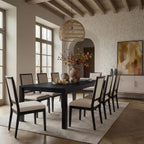 9-Piece Expandable Dining Table Set, 60"-80" Modern Wood Table with 8 Upholstered Chairs, Large Rectangular Extension Set for Dining Room, Conference & Entertaining, Black