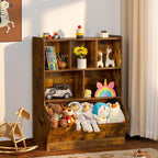 Lerliuo Kids Toy Storage Organizer, 3 Tier Children Small Bookcase and Bookshelf, Toddler 7 Cubby Toy Storage Cabinet, Toy Shelf for Playroom, Bedroom, Living Room, Nursery, School 29.53'' H (Brown)