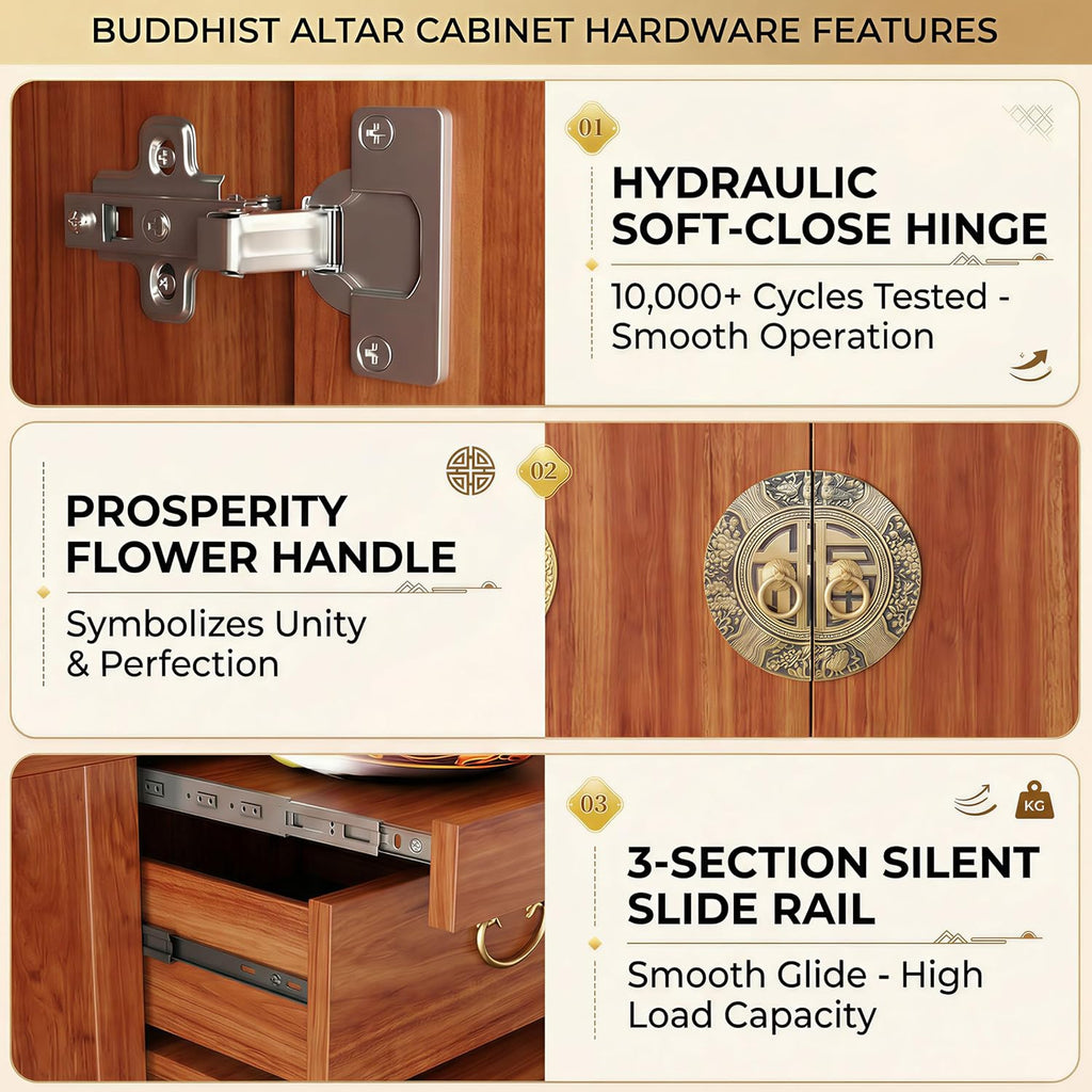 Multi-Tier Personal Shrine Altar Table with Drawer Storage, Large Wooden Buddhist Shrine Cabinet with Pull-Out Shelf, Detachable Meditation Table (Sandalwood, 84.6" L * 26.8" W * 42.5" H in)