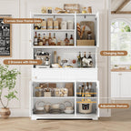 FACBOTALL 74" Pantry Cabinet, Tall Kitchen Pantry Cabinet with 6 Doors and 2 Drawers, Kitchen Hutch with Wide Countertop, Modern Kitchens Cupboard with Adjustable Shelves and Charge Holes, White