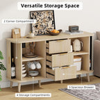 Lulive Natrual Buffet Cabinet, 55" Wide Sideboard Buffet Storage Cabinet with Rolling & Sliding Doors, Modern Bar Cabinet for Kitchen & Dining Room