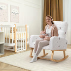 HCHAIRH Rocking Chair Nursery, Sherpa Nursing Rocking Chairs, Upholstered Nursery Glider Rocker for Mom Nursery Morden Rocking Chair with Side Pocket for Living Room,Bedroom,Teddy White Cow Printed