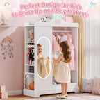 Xilingol Kids Armoire Dress Up Storage with Full-Length Mirror and Light, Kids Wardrobe Closet with Jewelry Cabinet and Storage Shelves, Open Hanging Armoire Costume Organizer for Bedroom (White)