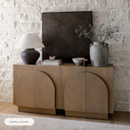 Nathan James Iris Mid-Century Modern Credenza, Brown TV Stand, Living Room Wood Storage Cabinet with Arched Cabinet Doors, Raw Oak, Set of 3