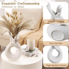 VECELO Minimalist White Ceramic Vase, Modern Hand Shaped Flower Vase for Entryway, Shelf, Mantels, Dining Table