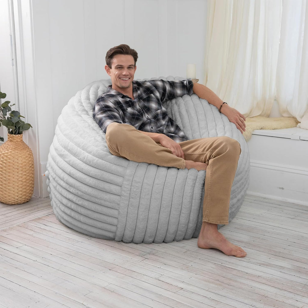Jaxx 5 Foot Saxx Bean Bag Chair for Adults - Luxe Faux Fur, Mondo Ivory