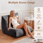 Bean Bag Chair for Adults, Giant Bean Bag Chairs with Lumbar Pillow, Oversized Corduroy Memory Foam Boneless Chair with High-Rebound, Lazy Floor Sofa for Reading Gaming Living Room Bedroom, Grey