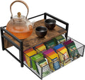Homode Tea Bag Organizer, Wood Tea Organizers and Storage Chest, Teabag Holder with Storage Drawer,Tea Station Chest Display Container Box for Countertop Kitchen, Rustic Brown