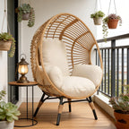 Balcony Chairs Wicker Egg Chair, 400lbs Capacity, Weather-Resistant PE Rattan, Indoor Outdoor Use(Natural)
