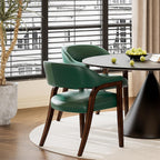 Set of 4 Faux Leather Dining Chair with Arms, 17.72" H Upholstered Accent Armchair with Rounded Back Premium Comfort Elegant Game Captain Chairs, 25.6x23.5x30.7in，Green(NO Table!)