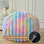 MEGO Kids Fluffy Faux Rabbit Fur Bean Bag Chair Cover(No Filler), Tie Dye Shaggy Striped Stuffed Animal Storage Bean Bag for Plush Toys, Fuzzy Ribbed Beanbag Cover Kids Girls Teens, Anti-slip, Rainbow