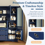 63.3" Traditional Freestanding Buffet Hutch with Storage Shelves & Organizer, Large Kitchen Pantry with Workstation (Blue17)