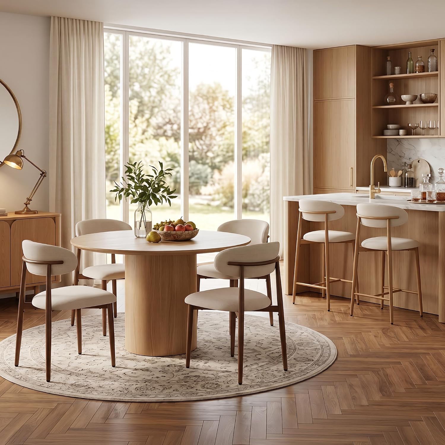 UVV Dining Chairs Set of 4, Metal Kitchen Chairs with Modern Fabric Upholstered for Dining Room, Beige