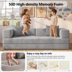 79" Convertible Sofa Bed, Corduroy Pull Out Couch with Storage Pocket, Folding Futon Sofa Bed, No Assembly Boneless Couch Bed Sleeper Sofa for Living Room Bedroom, Grey