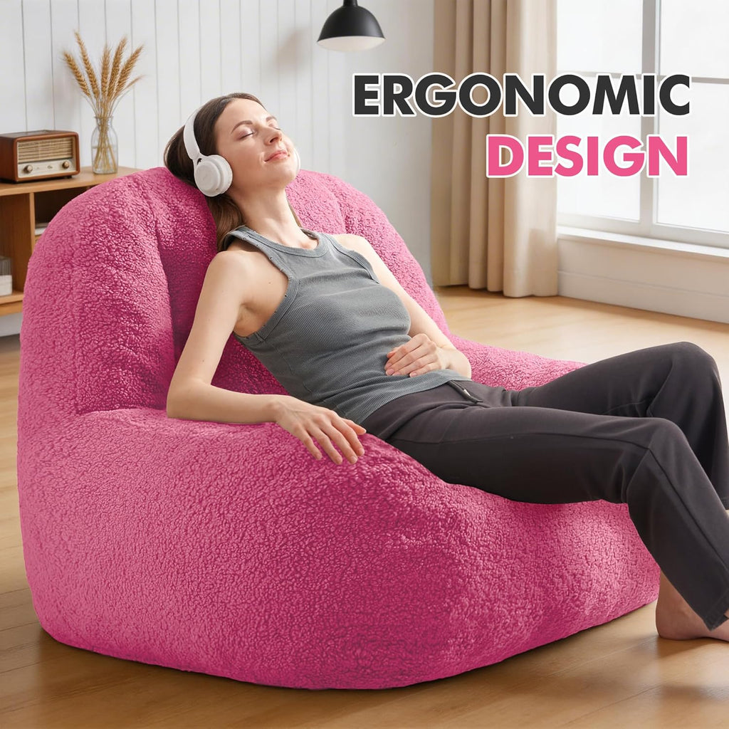 Homguava Bean Bag Chairs for Adults,Giant Beanbag Couch Adult Bean Bag Chair with Filler Included,Modern Lazy Sofa Comfy Chair for Living Room(Pink)