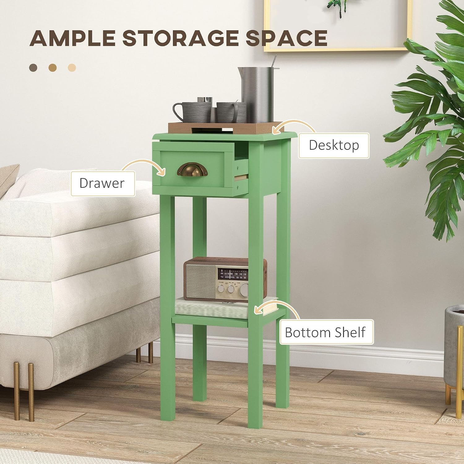 Green MDF Side Table with Storage