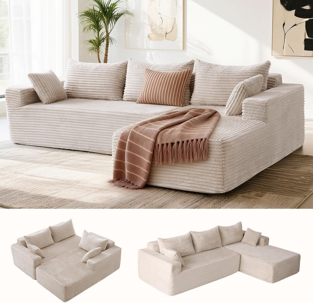 PARKOL 105" Cloud Sectional Couch with L-Shape Chaise,Modern Modular Sofa with Deep Seat, Upholstered Couches for Living Room Bedroom,No Assembly Required, Beige(Plush Corduroy Fabric)