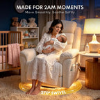 FLEXISPOT Souffle-Pro Swivel Rocker Recliner Chair with Nightlight, Power Nursery Glider Recliner with Massage & Heat, Adjustable Headrest, Oeko-TEX Fabric, Ideal for Nursery & Home Relaxation, Cream