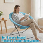 Bungee Chair, Portable Bouncy Lightweight Round Folding Dish Chair for Adults - Perfect for Dorm, Bedroom, Game Room, Patio & Indoor/Outdoor Use (Blue)