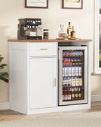 Coffee Bar Cabinet with Fridge Space, Bar Cabinet for Mini Fridge, Wine & Liquor Cabinet with Drawer and Storage, Modern Buffet Sideboard for Living Room, Dining Room or Home Bar, White