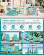 SERWALL Folding Adjustable Adirondack Chairs with Footrest Set of 2, HDPE Outdoor Chair with Dual Cup Holders, All Weather Adirondack Chair with Ottoman, Aruba