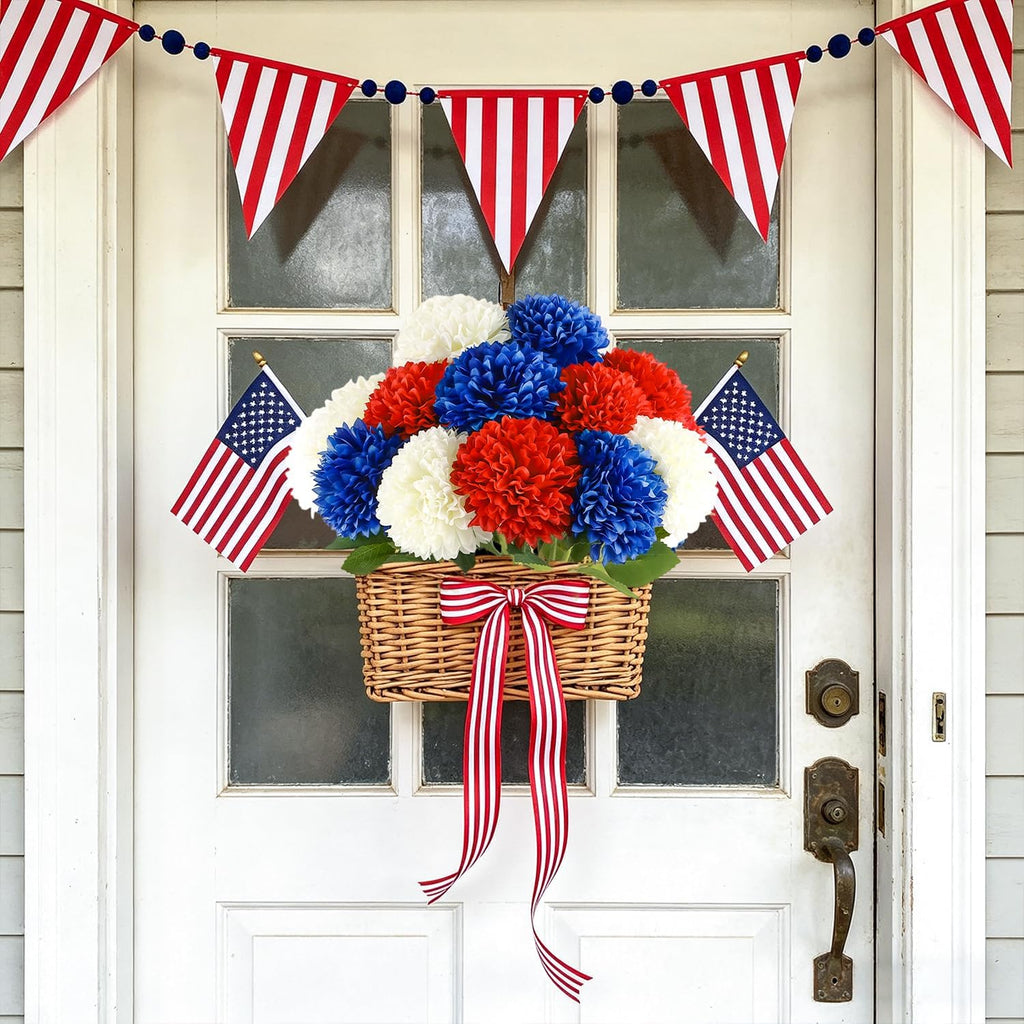 Yunfan 4th of July Decorations Patriotic Decor 12Pcs Artificial Flowers Red White and Blue for Independence Memorial Veterans Labor Fourth of July Home Party Centerpiece Vase