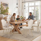 LUE BONA Dining Chairs Set of 4, Upholstered Fabric Kitchen Chairs with Dual-Spine Backrest, Kitchen Chair with Solid Wood Legs and Ergonomic Curved Seat, Easy Assembly for Kitchen Dining Room, Linen