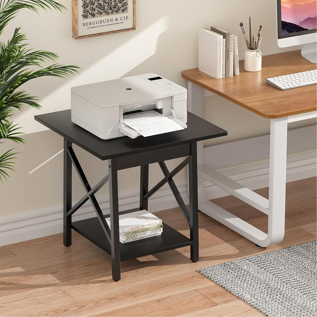 GreenForest Square End Table for Living Room, 20 Inch Large Side Table with X-Frame, Farmhouse Tall Bedside Nightstand with 2-Tier Storage Shelf, Black