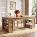 Tribesigns Farmhouse Dining Table with Storage Shelves, 70.8-Inch Large Rectangle Wooden Kitchen Dinner Table for 6 for Kitchen, Dining Room, Living Room