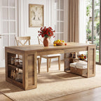 Tribesigns Farmhouse Dining Table with Storage Shelves, 70.8-Inch Large Rectangle Wooden Kitchen Dinner Table for 6 for Kitchen, Dining Room, Living Room