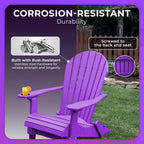 Ecommersify Folding Adirondack Chair with Cup Holder - (Bright Purple) - Heavy Duty Recycled Poly Lumber Folding Chair - Amish Crafted Outdoor Furniture - Made in USA