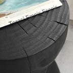 12.2 * 18.11" Solid Mango Wood Round Side Table,Contemporary Wooden Accent Table,Small Circle Plant Stand,Burnt Vintage Cracked End Table for Living Room,Bedroom,Black