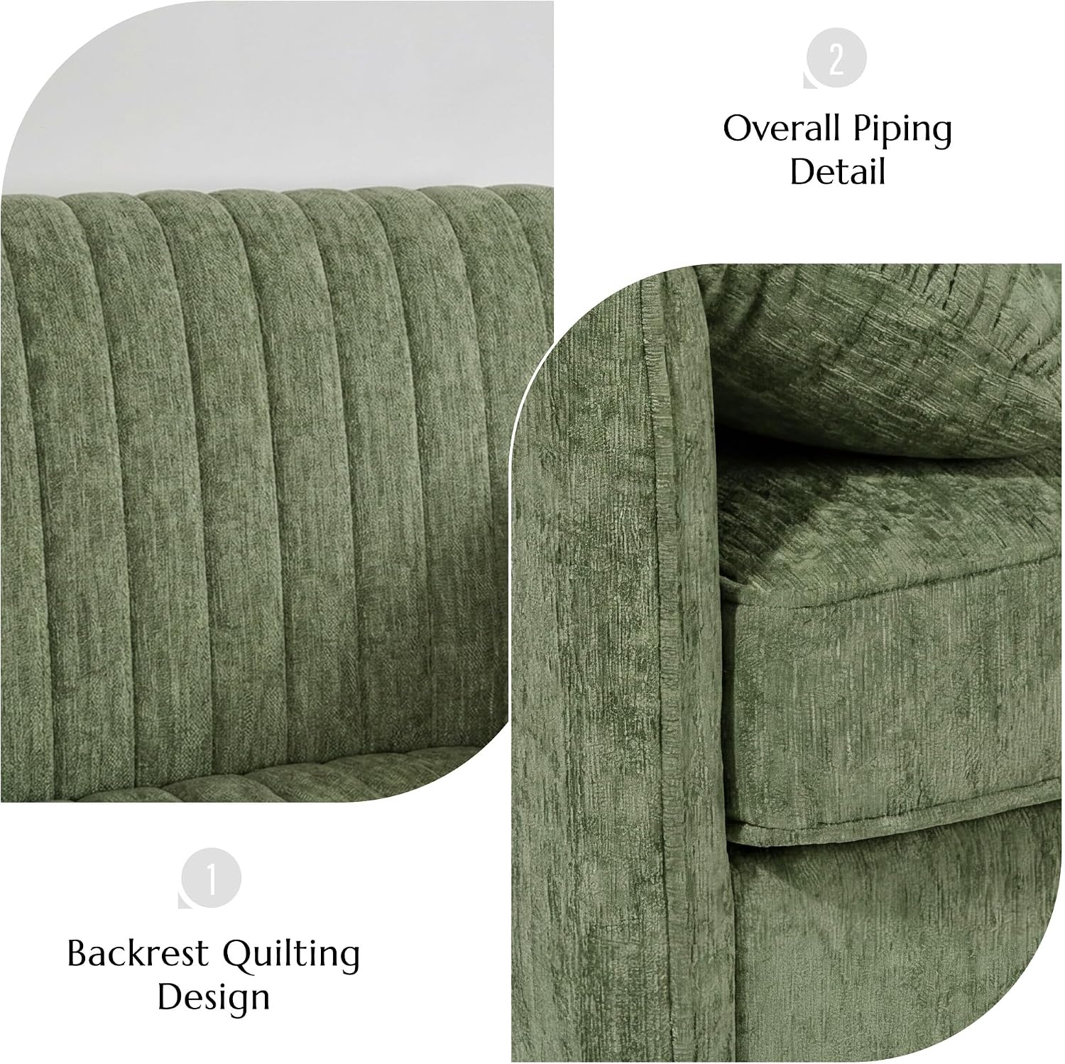 Modern Oversized Accent Reading Chair for Living Room, 43", Chenille, Green | Piping Single Armchair with Quilting Backrest, Padded Arms, Wood Legs for Bedroom, Office, Reception Area