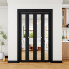 Bifold Doors 48" x 80" Opening, Mirrored Bifold Closet Door with Hardware Kit, Interior Bi Fold Door for Closet/Pantry/Laundry, Folding Barn Doors Panels, Easy to Install, Black