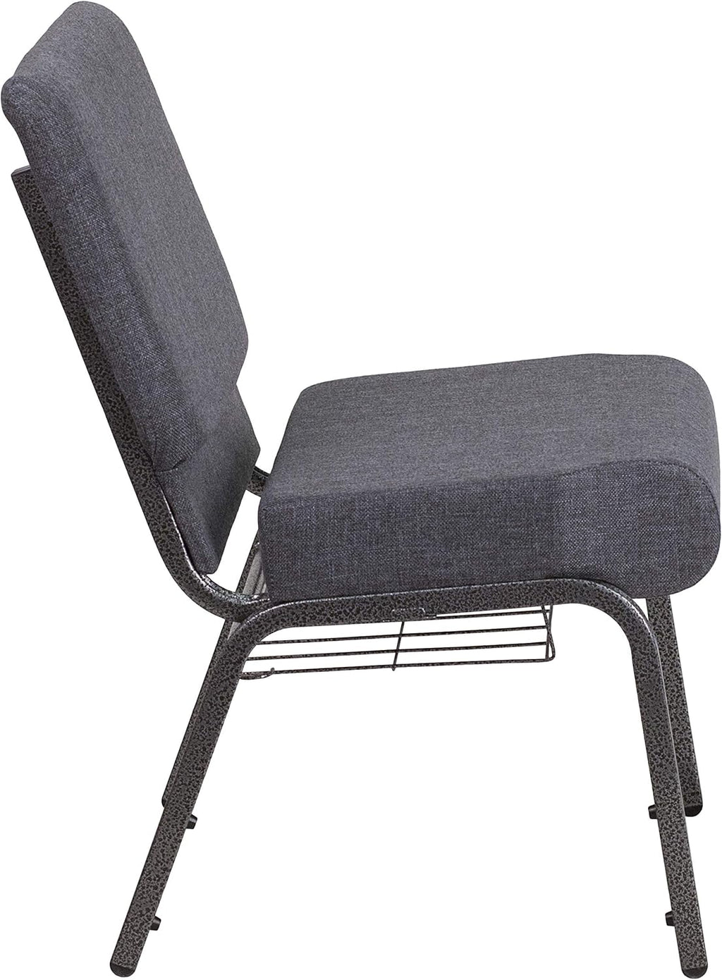 Flash Furniture 4 Pack HERCULES Series 21''W Church Chair in Dark Gray Fabric with Book Rack - Silver Vein Frame