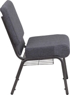 Flash Furniture 4 Pack HERCULES Series 21''W Church Chair in Dark Gray Fabric with Book Rack - Silver Vein Frame