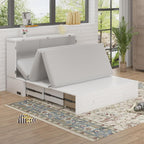 BALUS 63" W Murphy Bed Queen, Murphy Cabinet Beds with Tri-Fold Mattress & USB Charging Station, Space-Saving Wooden Wall Bed Cabinet with 2 Large Storage Drawers for Living Room Apartment, White