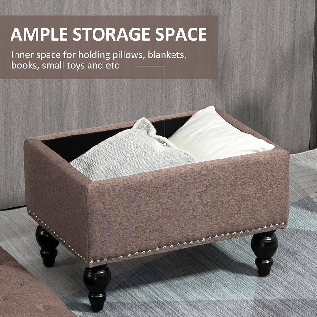 Versatile Upholstered Storage Ottoman with Tufted Lid and Nailhead Trim for Living Room, Bedroom or Entryway