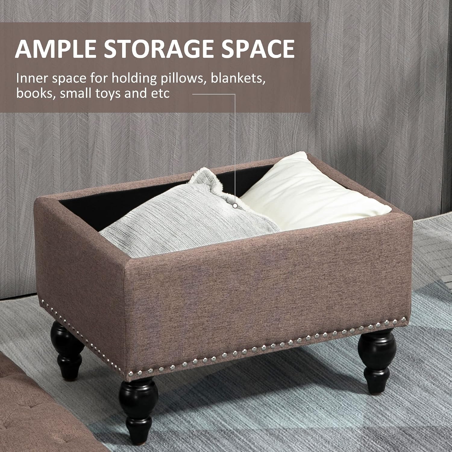 Versatile Upholstered Storage Ottoman with Tufted Lid and Nailhead Trim for Living Room, Bedroom or Entryway