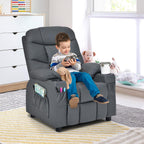 Costzon Kids Recliner Chair with Cup Holder, Adjustable Lounge Chair w/Footrest & Side Pockets for Children Boys Girls Room, Ergonomic Toddler Furniture Sofa, Kids Recliner (Grey)