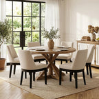 HNY Modern Dining Chairs Set of 4 with Comfortable Back Support, Farmhouse Soft Linen Upholstered Dining Room Chairs with Black Solid Wood Legs, Armless Kitchen Side Chairs for Living Room, Beige