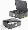 2 Pack - China Cup Storage Chests Hold 24 Coffee Cups or Mugs – Stackable Glassware Organizer with Customizable Dividers and Inner Case for Extra Protection – Gray