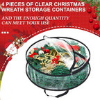 Zhengmy 4 Pack 30" 24" Wreath Storage Container Clear Christmas Wreath Storage Bags with Handle and Dual Zipper Plastic Decorative Garland Protector for Xmas Seasonal Holiday(Black)