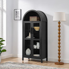 Polibi Arched Kitchen Cabinet with Light, Modern Retro 67" H Storage Display Cabinet with Adjustable Shelves & Glass Doors, for Living Room & Entryway,Black