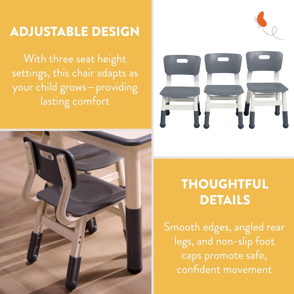 Back2School Express Adjustable Height Toddler Chairs, Kids Furniture, Grey, 2-Pack