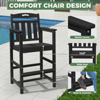 Outdoor Patio Tall Adirondack Bar Chairs Set of 2, All-Weather HDPE Bar Height Adirondack Stools for Balcony, Bistro, Garden, Backyard, Pool, Deck | Black