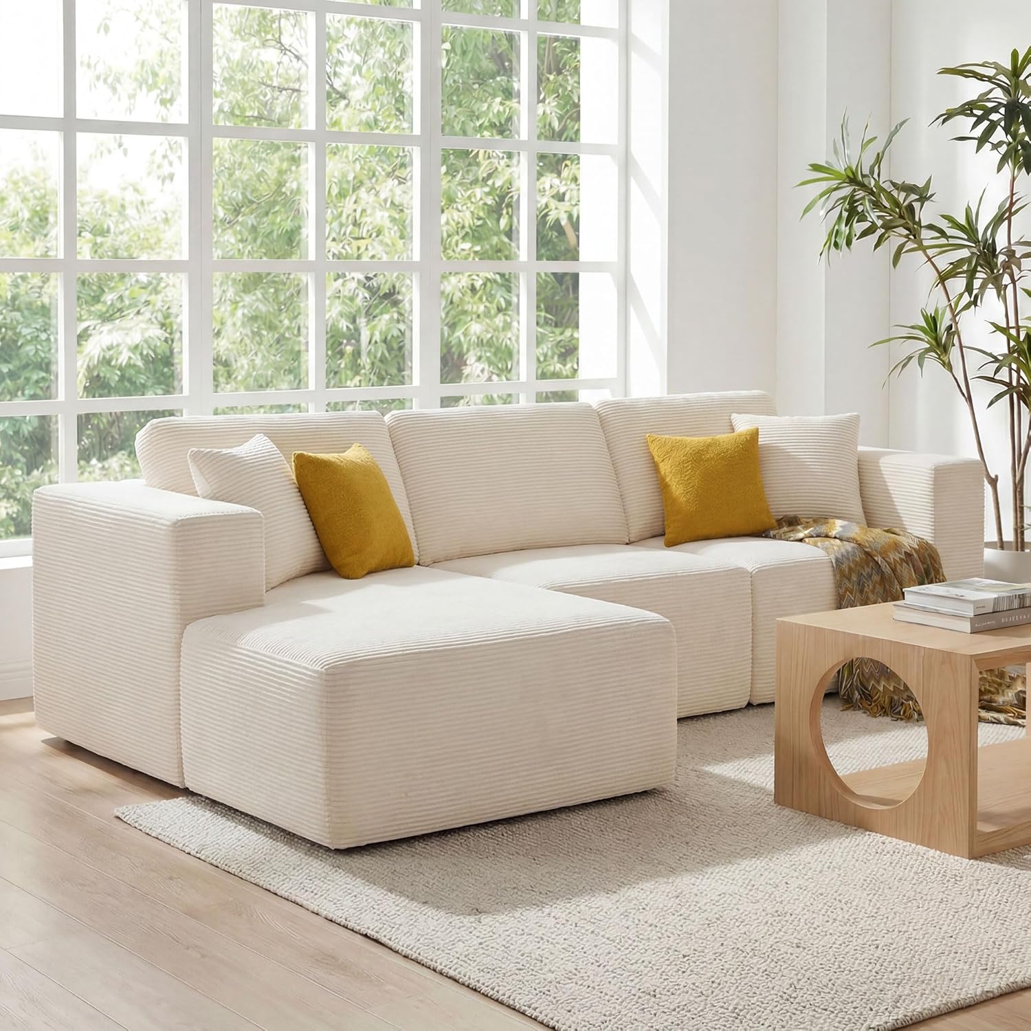 109” Cloud Sectional Couch, Boneless Modular Sofa with L-Shape Chaise, Deep Seat Corduroy Couch, No Assembly Required, Modern Upholstered Sectional for Living Room Apartment Bedroom