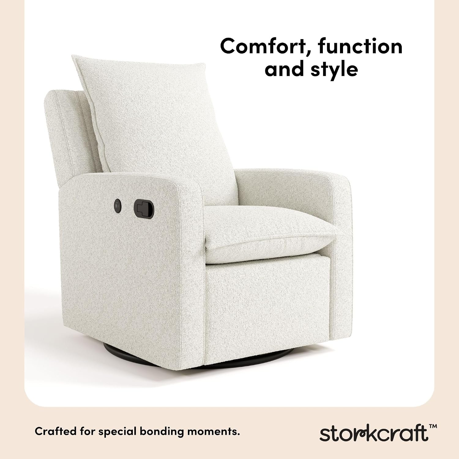 Storkcraft Timeless Recliner Glider with USB Charging Port (Ivory Boucle) - Ultimate Nursery Rocking Chair, Baby Glider Chair for Nursery, 360° Swivel Recliner, Plush Upholstery