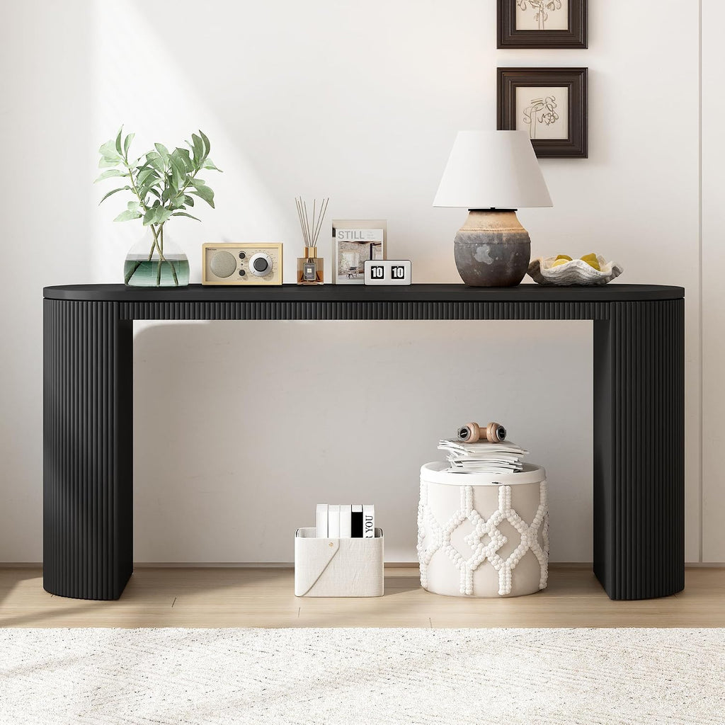 Curved Console Table with Unique Vertical Stripe,Suitable for Living Room,Study and Entrance